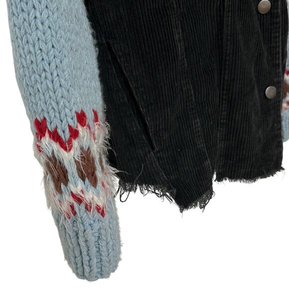 POL Trucker Jacket Black Corduroy Blue Knit Sweater Sleeves Women's Size Medium - Picture 5 of 10
